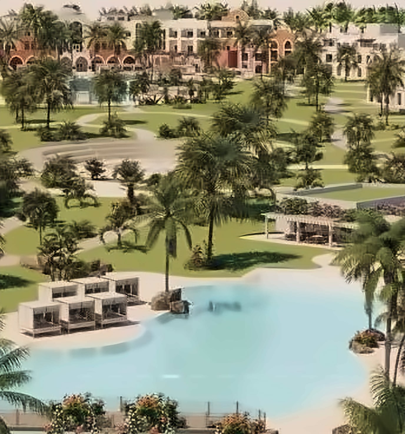 Render of Porto Pheonice resort pools and gardens